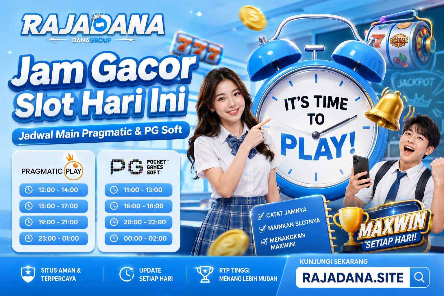 Jadwal jam gacor slot hari ini per provider Pragmatic Play dan PG Soft di Rajadana